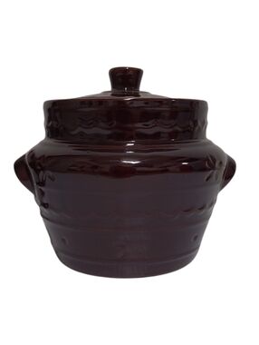 60's MARCREST Stoneware Daisy Dot Brown Glaze Bean Pot Crock Jar with Lid